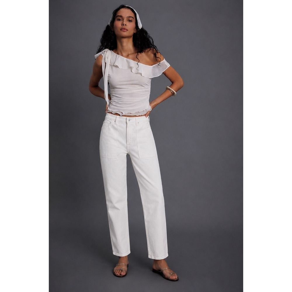 Edwin Malia Eggshell‎ White Cotton Denim Utility Patch Pocket Pants Size 29 NWT